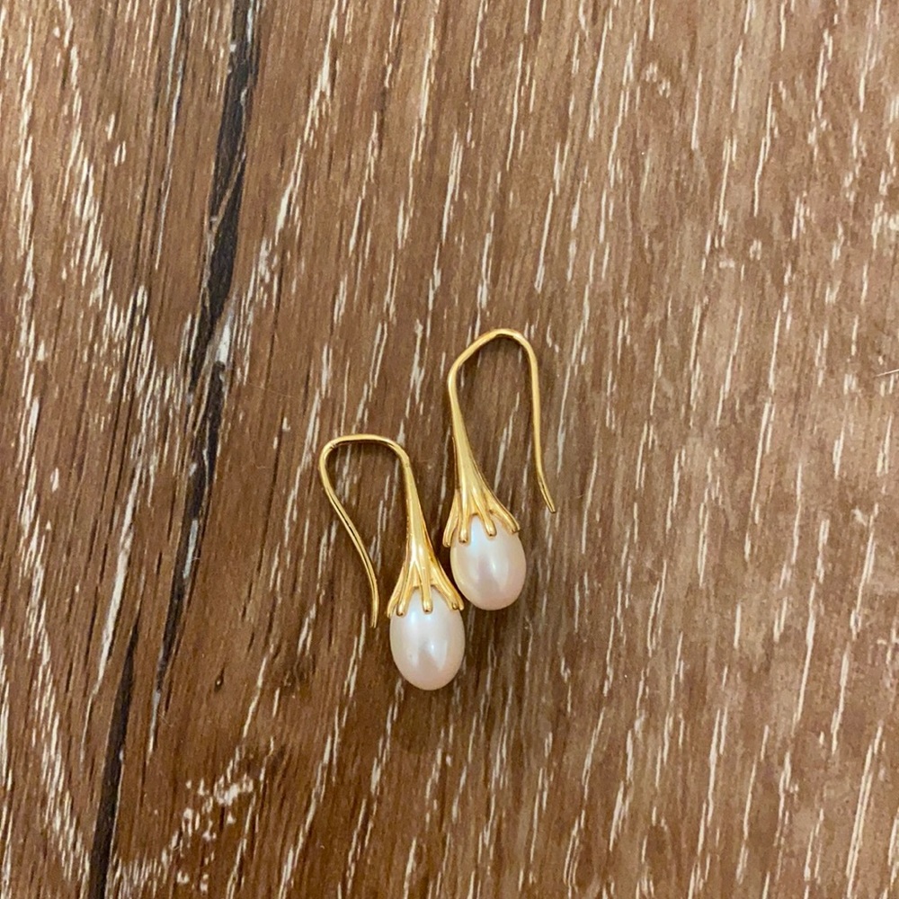 Gold plated pearl drop earrings